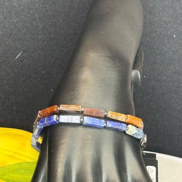 Express Stretch Brown Marbled Genuine Stone Bracelet - Picture 7 of 11